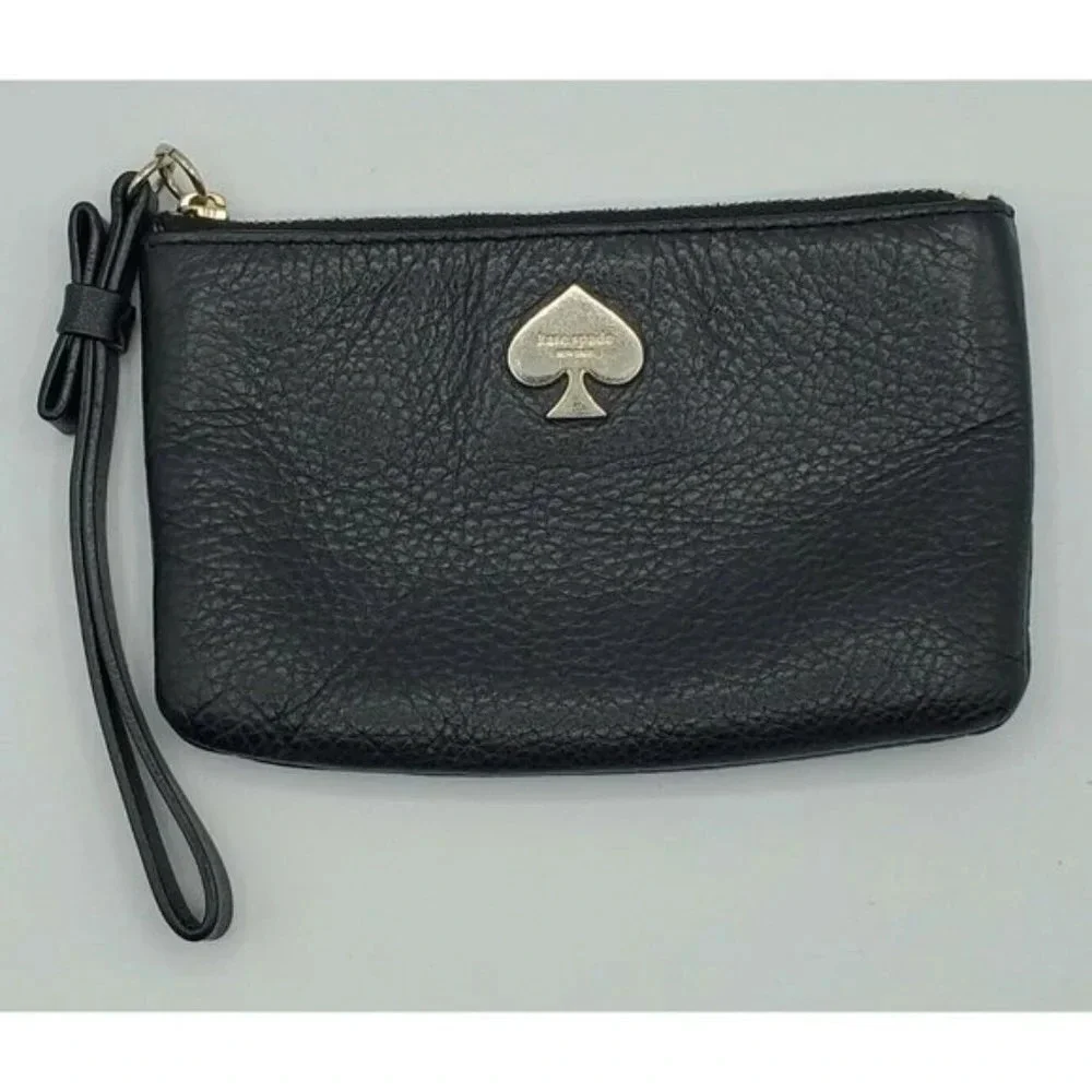 Kate Spade Black Pebble Leather Small Zip Wristlet